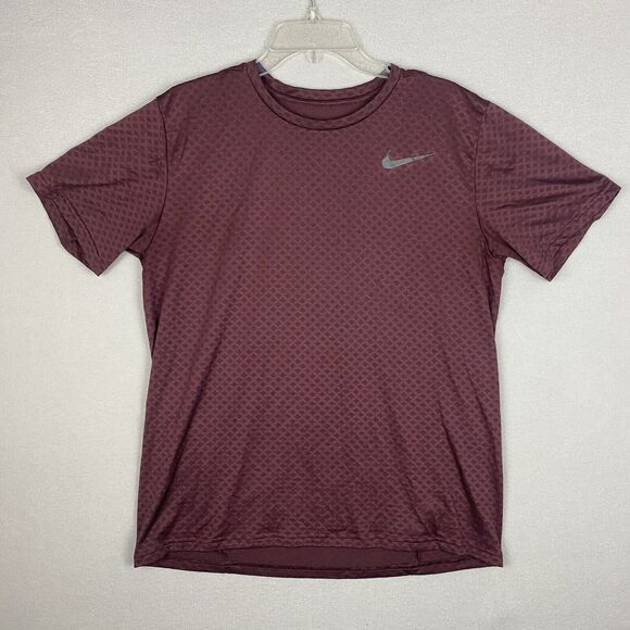 Nike Mens Breathe Training Shirt Size L Maroon Red Short Sleeve 886742-652 Run - Picture 1 of 7